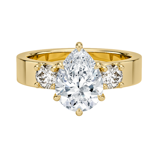 1 To 5 CT Peyton Pear Cut Lab Grown Diamond Three Stone Engagement Ring in 10K / 14K / 18K Gold | Pooja Diamond | IGI Certified Lab Diamond
