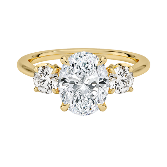 1 To 5 CT Petal Oval & Round Three Stone Lab-Grown Diamond Ring in 10K/14K/18K Gold | Pooja Diamond | IGI Certified Lab Diamond
