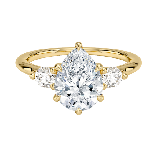 1 TO 5 CT Freesia Pear Cut Lab Grown Diamond Three Stone Engagement Ring with Round Side Diamonds in 10K / 14K / 18K Gold | Pooja Diamond | IGI Certified Lab Diamond