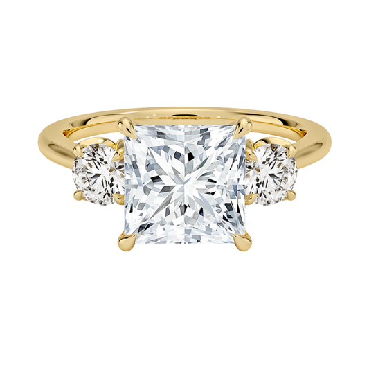 1 To 5 CT Petal Princess & Round Three Stone Lab-Grown Diamond Ring in 10K/14K/18K Gold | Pooja Diamond | IGI Certified Lab Diamond