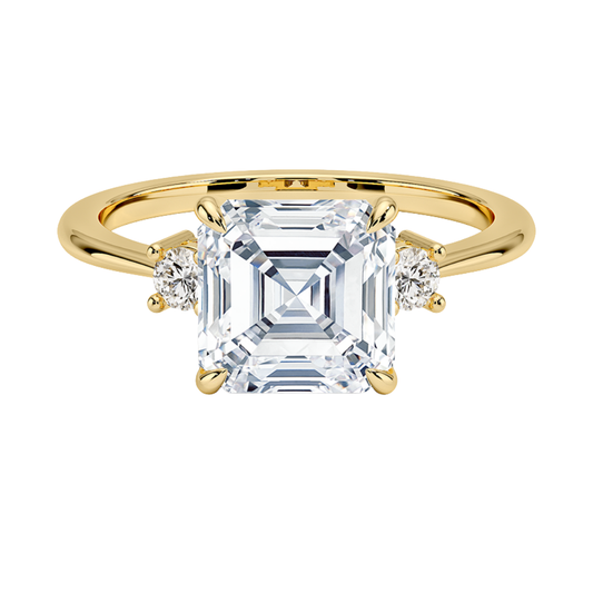 1 TO 5 CT Petite Selene Asscher Cut Three Stone Lab-Grown Diamond Ring in 10K/14K/18K Gold | Pooja Diamond | IGI Certified Lab Diamond