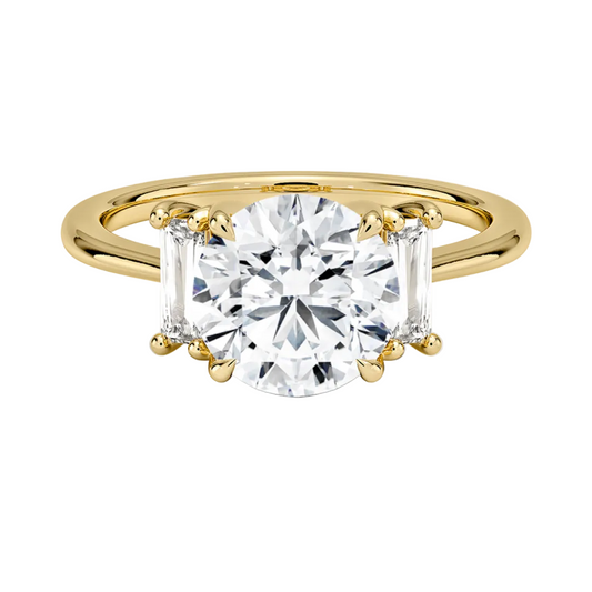 1 TO 5 Ct Vertical Baguette Three Stone Round Cut Lab-Grown Diamond Ring in 10K/14K/18K Gold | Pooja Diamond | IGI Certified Lab Diamond
