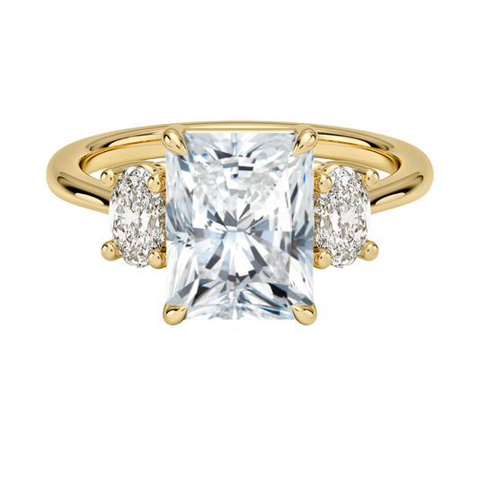 1 To 5 Ct Radiant Cut Lab Grown Diamond Three Stone Engagement Ring with Oval Side Stones in 10K/14K/18K Gold | Pooja Diamond | IGI Certified Lab Diamond