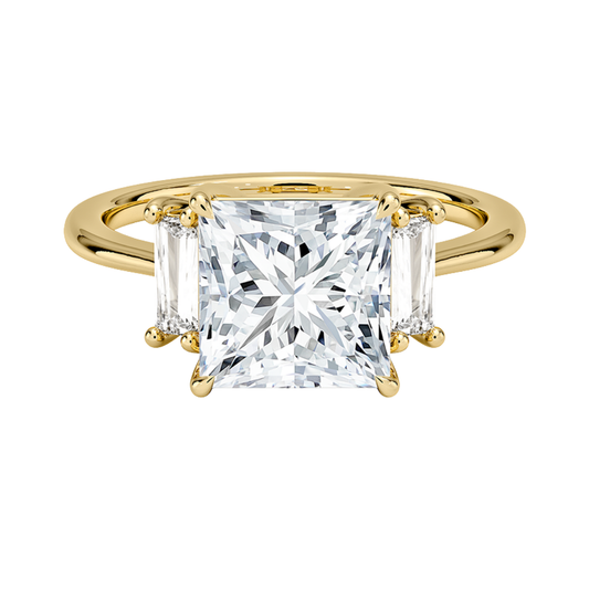 1 TO 5 Ct Vertical Baguette Three Stone Princess Cut Lab-Grown Diamond Ring in 10K/14K/18K Gold | Pooja Diamond | IGI Certified Lab Diamond