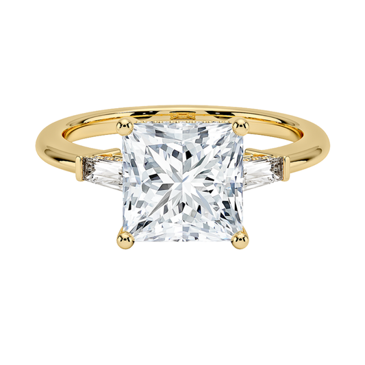 1 To 5 Ct Adorned Tapered Baguette Princess Cut Three Stone Lab Grown Diamond Ring in 10K/14K/18K Gold | Pooja Diamond | IGI Certified Lab Diamond