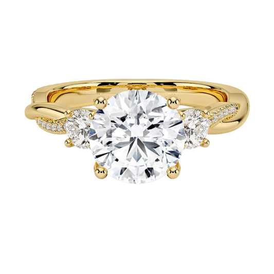 1 To 5 Ct Adorned Petite Twisted Vine Round Cut Three Stone Lab Grown Diamond Ring in 10K/14K/18K Gold | Pooja Diamond | IGI Certified Lab Diamond