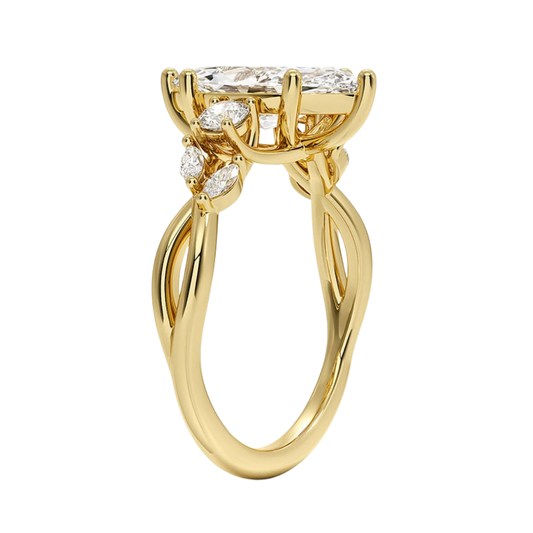 1 To 5 Ct Nature-Inspired Willow Marquise Cut Lab Diamond Three Stone Engagement Ring in 10K/14K/18K Gold| Pooja Diamond | IGI Certified Lab Diamond