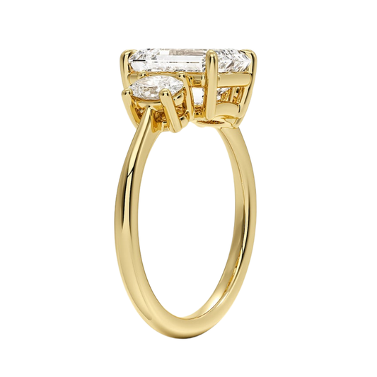 1 To 5 Ct Emerald Cut Lab Grown Diamond Three Stone Engagement Ring with Oval Side Stones in 10K/14K/18K Gold | Pooja Diamond | IGI Certified Lab Diamond