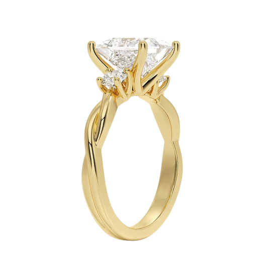 1 TO 5 CT Twisted Vine Three Stone Princess Cut Lab-Grown Diamond Ring in 10K/14K/18K Gold | Pooja Diamond | IGI Certified Lab Diamond