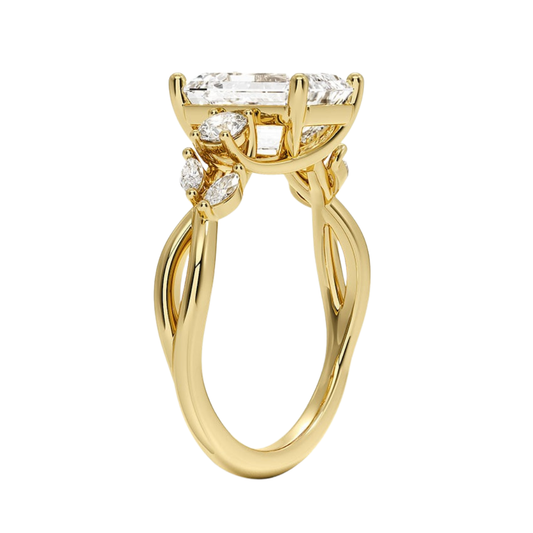 1 To 5 Ct Nature-Inspired Willow Emerald Cut Lab Diamond Three Stone Engagement Ring in 10K/14K/18K Gold| Pooja Diamond | IGI Certified Lab Diamond