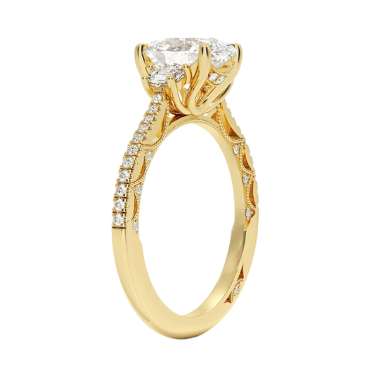 1 TO 5 Ct Lunetta Crescent Pavé Three Stone Oval Cut Lab Grown Diamond Ring in 10K/14K/18K Gold | Pooja Diamond | IGI Certified Lab Diamond