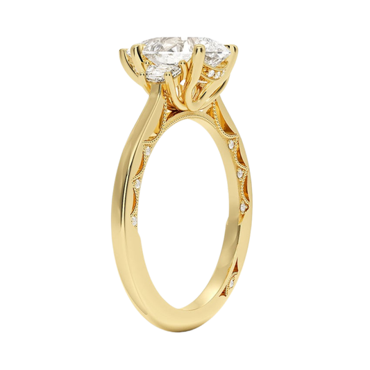 1 To 5 Ct Lunetta Crescent Pear Cut Lab Grown Diamond Three Stone Ring in 10K/14K/18K Gold | Pooja Diamond | IGI Certified Lab Diamond
