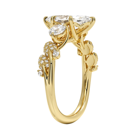 1 To 5 CT Canopy Three Stone Lab-Grown Diamond Ring in 10K/14K/18K Gold – Marquise Cut Center with Nature-Inspired Round Diamond Accents | Pooja Diamond | IGI Certified Lab Diamond