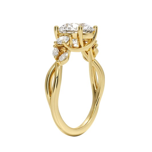 1 To 5 Ct Nature-Inspired Willow Round Cut Lab Diamond Three Stone Engagement Ring in 10K/14K/18K Gold| Pooja Diamond | IGI Certified Lab Diamond