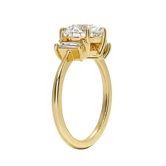 1 TO 5 Ct Vertical Baguette Three Stone Round Cut Lab-Grown Diamond Ring in 10K/14K/18K Gold | Pooja Diamond | IGI Certified Lab Diamond