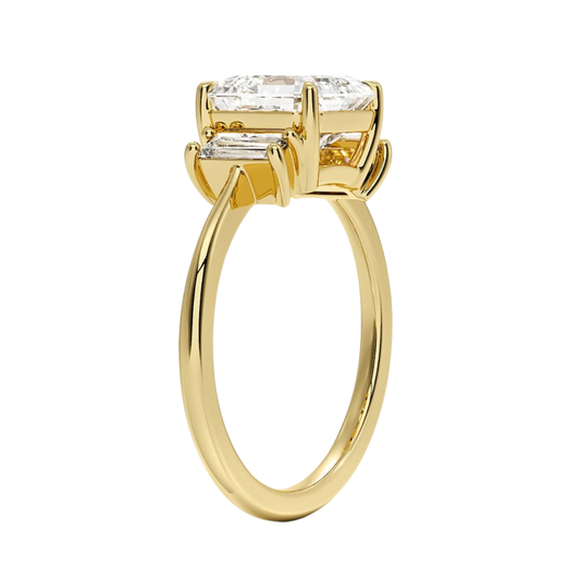 1 TO 5 Ct Vertical Baguette Three Stone Asscher Cut Lab-Grown Diamond Ring in 10K/14K/18K Gold | Pooja Diamond | IGI Certified Lab Diamond