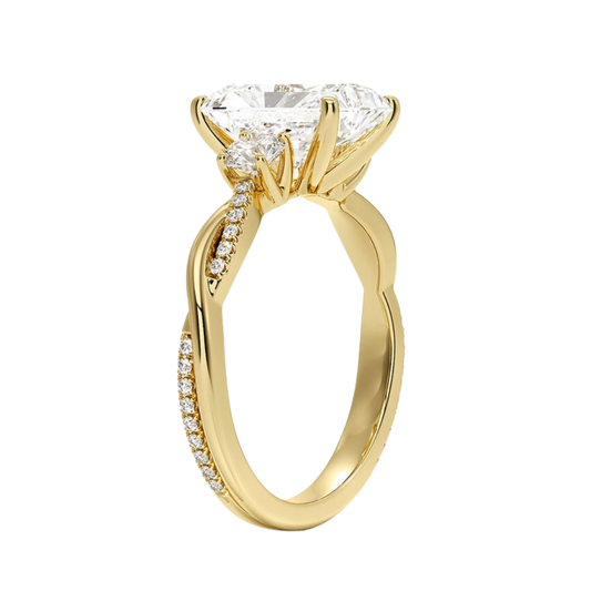 1 To 5 Ct Petite Twisted Vine Three Stone Radiant Cut Lab Grown Diamond Ring in 10K/14K/18K Gold | Pooja Diamond | IGI Certified Lab Diamond
