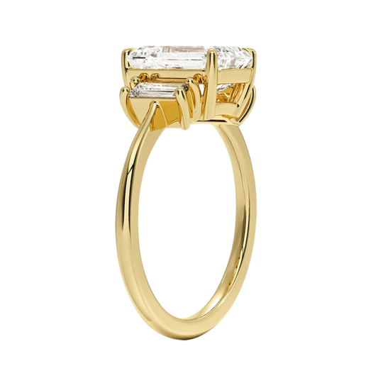 1 TO 5 Ct Vertical Baguette Three Stone Emerald Cut Lab-Grown Diamond Ring in 10K/14K/18K Gold | Pooja Diamond | IGI Certified Lab Diamond