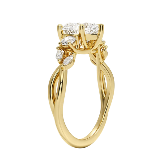 1 To 5 Ct Nature-Inspired Willow Heart Cut Lab Diamond Three Stone Engagement Ring in 10K/14K/18K Gold| Pooja Diamond | IGI Certified Lab Diamond