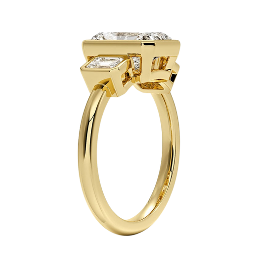 1 To 5 Ct Rhiannon Radiant Bezel Three Stone Lab-Grown Diamond Ring in 10K/14K/18K Gold | Pooja Diamond | IGI Certified Lab Diamond