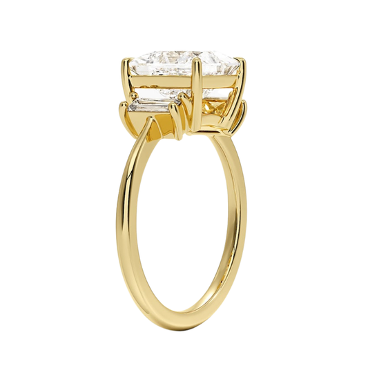 1 TO 5 Ct Vertical Baguette Three Stone Princess Cut Lab-Grown Diamond Ring in 10K/14K/18K Gold | Pooja Diamond | IGI Certified Lab Diamond