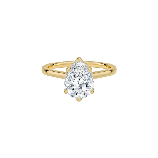 Pear Cut Lab Grown Diamond Ring | 4 Prong Gold Solitaire Anniversary Ring