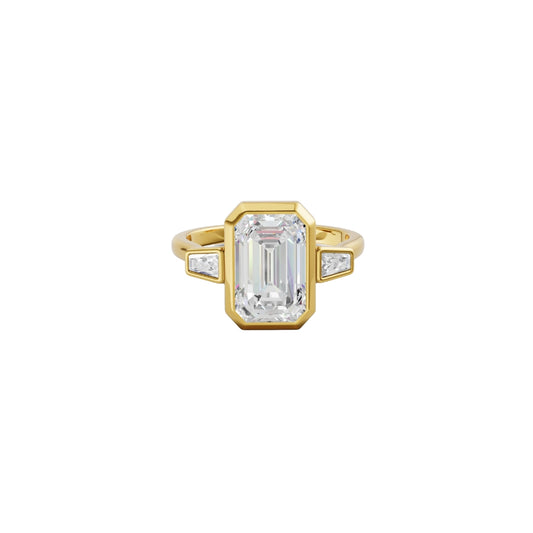 Modern Radiant Cut Lab Diamond Ring with Tapper Baguette Side Stones