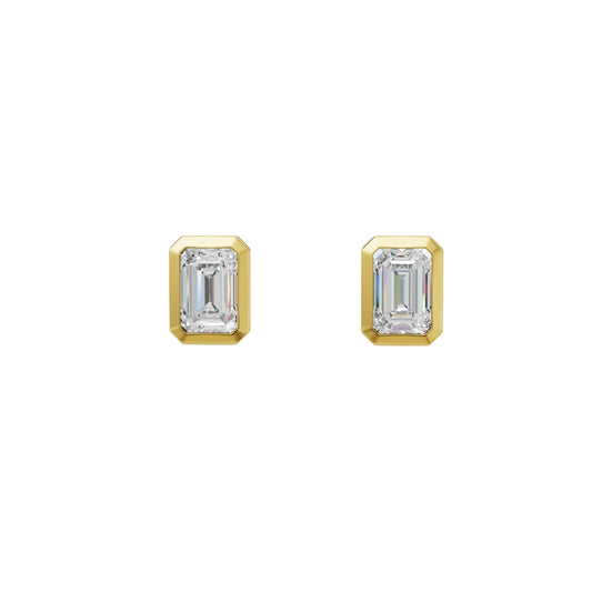 Emerald Cut Lab Grown Diamond Stud Earrings in Gold