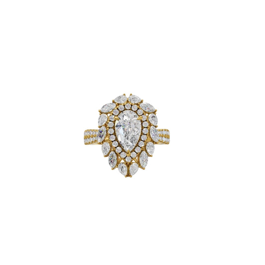 1 To 5 CT Pear Cut Lab Grown Diamond Halo Ring in Yellow Gold | Luxury Bridal & Engagement Ring – Pooja Diamond
