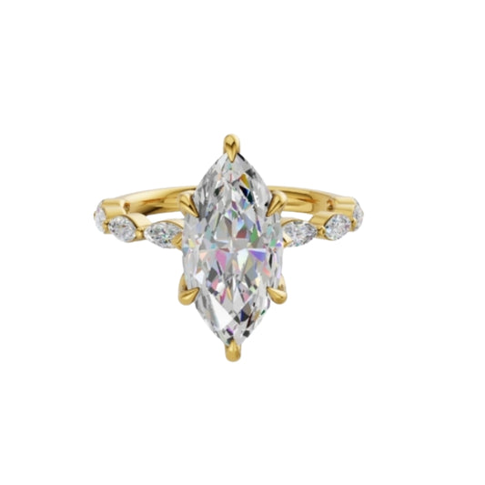 2 To 5 CT Marquise Cut Lab Grown Diamond Engagement Ring with Side Stones in Gold | Elegant Bridal Ring – Pooja Diamond