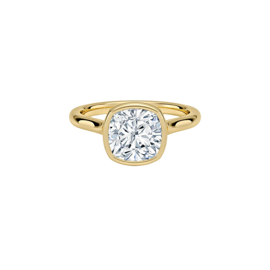 1 To 5 CT Cushion Cut Lab Grown Diamond Bezel Set Solitaire Ring in Gold | Modern Engagement Ring – Pooja Diamond