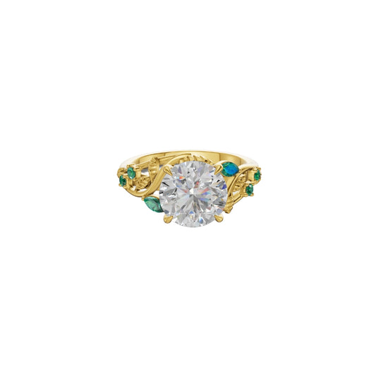 1 To 5 CT Round Cut Lab Grown Diamond Solitaire Ring with Marquise Accents in Gold | Nature Inspired Engagement Ring – Pooja Diamond