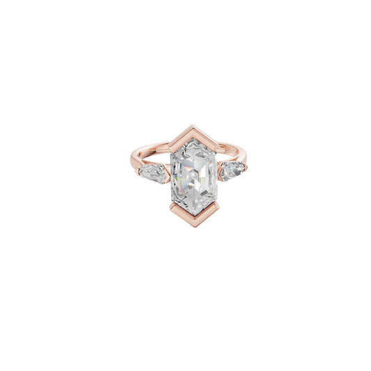 Hexagonal Cut Lab Grown Diamond Bezel Set Three Stone Ring