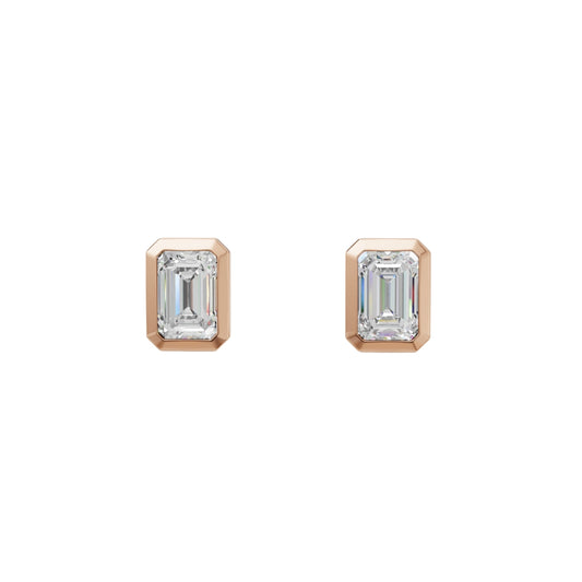 Emerald Cut Lab Grown Diamond Stud Earrings in Gold