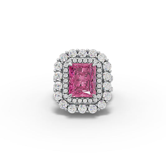 1 To 5 CT Radiant Cut Pink Lab Grown Diamond Double Halo Ring in White Gold | Luxury Engagement Ring – Pooja Diamond