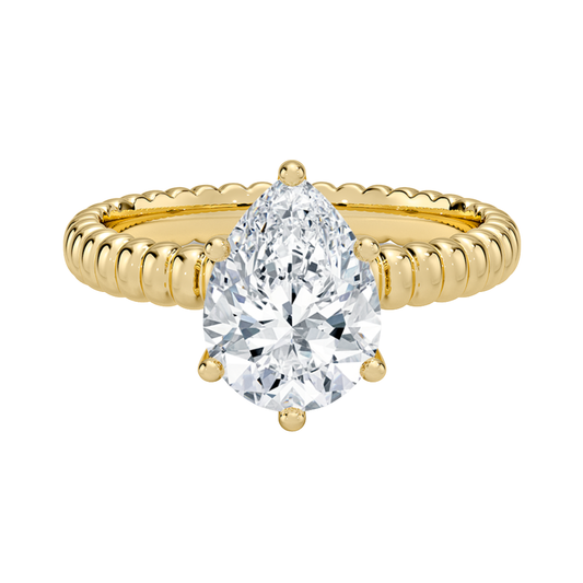 1 TO 5 CT Lab Grown Pear Cut Diamond Petra Textured Solitaire Ring in 10K/14K/18K Gold with Beaded Band | IGI Certified Lab Diamond