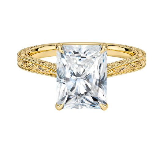 1 TO 5 CT Vintage Radiant Cut Lab Grown Diamond Elsie Engraved Solitaire Ring in 10K/14K/18K Gold | Ethical Luxury – Pooja Diamond | IGI Certified Lab Diamond