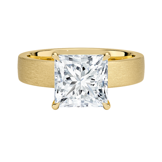 1 TO 5 CT Lab Grown Princess Cut Diamond Peyton 4mm Satin Finish Solitaire Ring in 10K/14K/18K Gold with Brushed Wide Band | IGI Certified Lab Diamond
