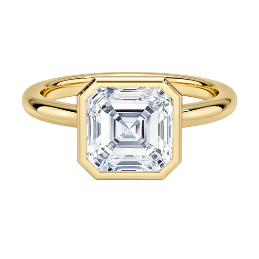 1 TO 5 CT Lab Grown Asscher Cut Diamond Julietta Bezel Solitaire Ring in 10K/14K/18K Gold | Pooja Diamond | IGI Certified Lab Diamond