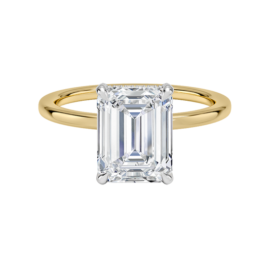 1 TO 5 CT Lab Grown Emerald Cut Diamond Mixed Metal Lumiere Diamond Ring in 10K/14K/18K Gold with Hidden Halo | Pooja Diamond | IGI Certified Lab Diamond