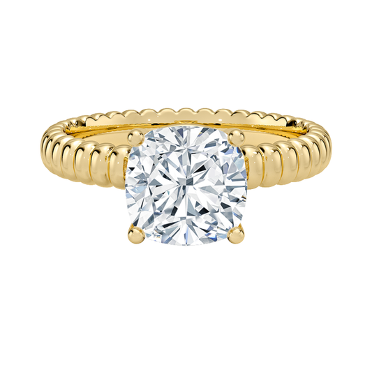 1 TO 5 CT Lab Grown Cushion Cut Diamond Petra Textured Solitaire Ring in 10K/14K/18K Gold with Beaded Band | IGI Certified Lab Diamond