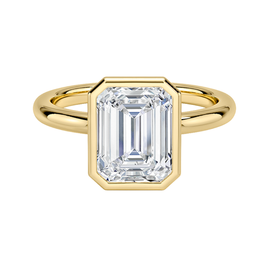1 TO 5 CT Lab Grown Emerald Cut Diamond Julietta Bezel Solitaire Ring in 10K/14K/18K Gold | Pooja Diamond | IGI Certified Lab Diamond