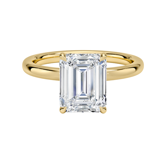 1 To 5 Ct Lab Grown Emerald Cut Secret Halo 2mm Diamond Ring with Hidden Halo in 10K/14K/18K Gold | Pooja Diamond | IGI Certified Lab Diamond