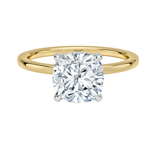 1 TO 5 CT Lab Grown Cushion Cut Diamond Mixed Metal Lumiere Diamond Ring in 10K/14K/18K Gold with Hidden Halo | Pooja Diamond | IGI Certified Lab Diamond