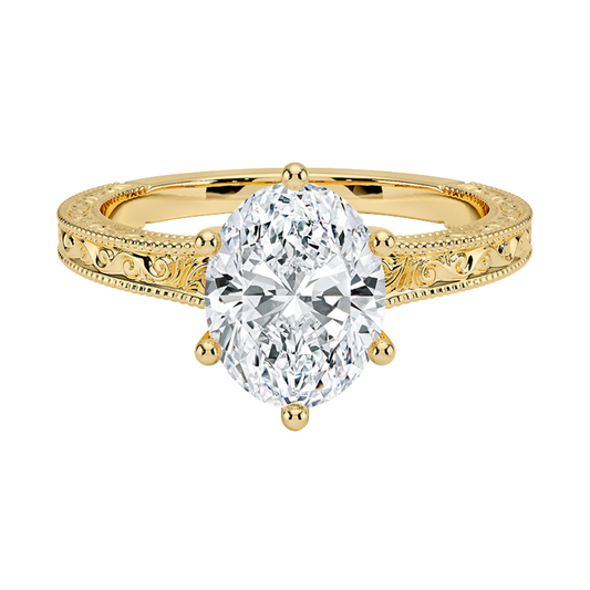 1 TO 5 CT Lab Grown Oval Cut Diamond Hudson Engraved Ring in 10K/14K/18K Gold | Pooja Diamond | IGI Certified Lab Diamond