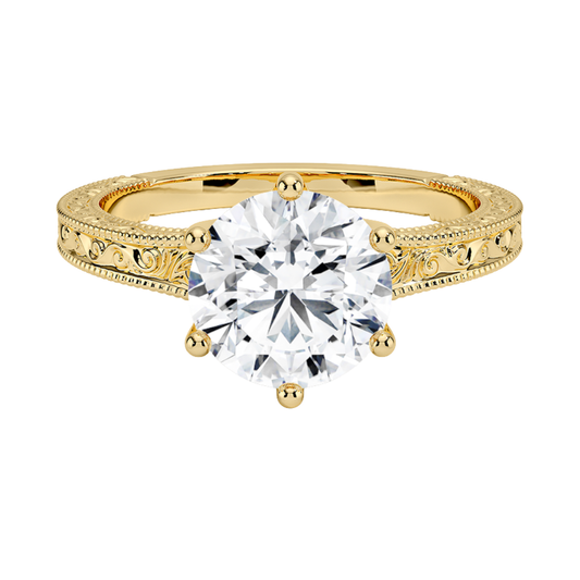 1 TO 5 CT Lab Grown Round Cut Diamond Hudson Engraved Ring in 10K/14K/18K Gold | Pooja Diamond | IGI Certified Lab Diamond