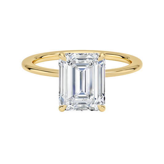 1 TO 5 CT Lab Grown Emerald Cut Petite Secret Halo Diamond Ring in 10K/14K/18K Gold with Hidden Accent Detail |IGI Certified Lab Diamond