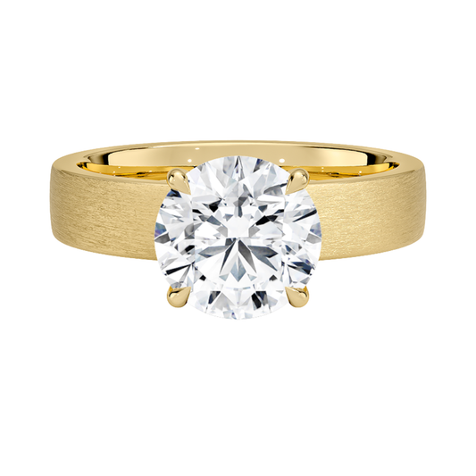1 TO 5 CT Lab Grown Round Cut Diamond Peyton 4mm Satin Finish Solitaire Ring in 10K/14K/18K Gold with Brushed Wide Band | IGI Certified Lab Diamond