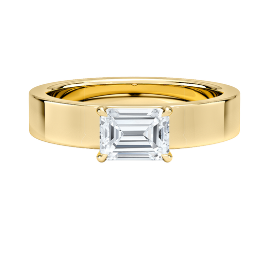 1 TO 5 CT Lab Grown Emerald Cut Diamond Peyton East-West Solitaire Ring in 10K/14K/18K Gold with Wide Rounded Polished Band | Pooja Diamonds | IGI Certified Lab Diamond