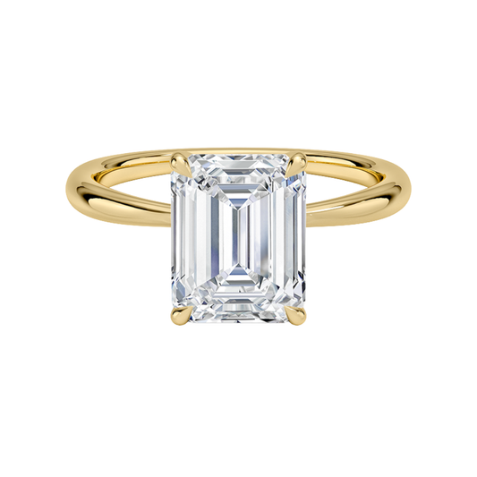 1 TO 5 CT Lab Grown Emerald Cut Diamond Freesia 2mm Solitaire Ring in 10K/14K/18K Gold | Minimalist Twisted Prong Design | IGI Certified Lab Diamond